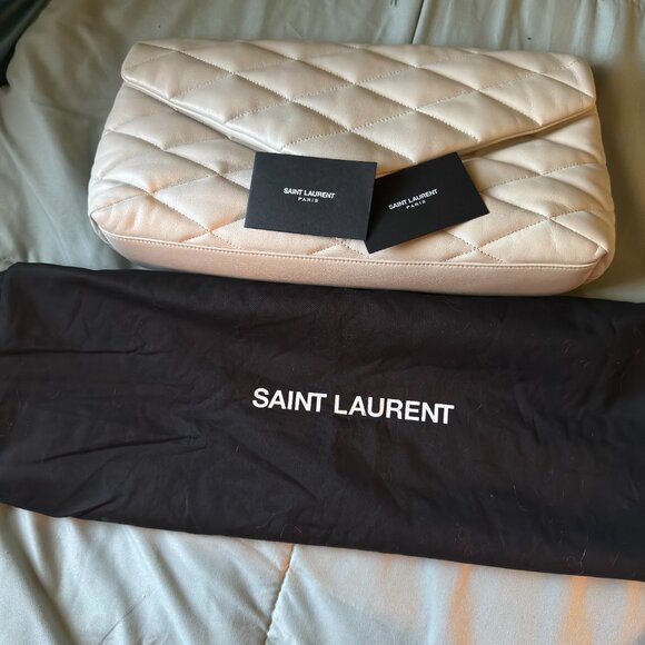 Saint Laurent Puffer Leather Crema Soft Sade Clutch Bag. **LARGE - Picture 5 of 15
